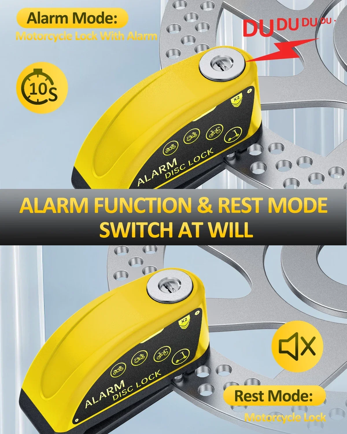 Anchtek Motorcycle Disc Brake Lock 120dB Loud Alarm Anti-theft Security Moto Wheel Disk Padlock Waterproof Alarma Motocicleta