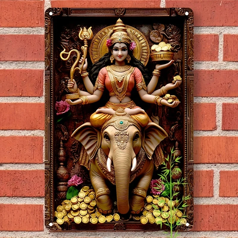 Spiritual Elegance, Lakshmi Goddess of Wealth, Square Aluminum Sign for Home, Bar Decor, 7.9x11.8