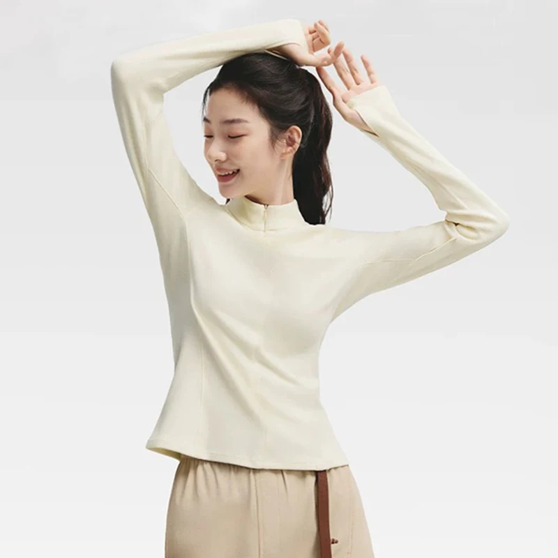 

Утепленные пуловеры с длинными рукавами на молнии на четверть, женские модные облегающие толстовки с воротником-стойкой, минимализм, универсальная одежда для йоги и фитнеса