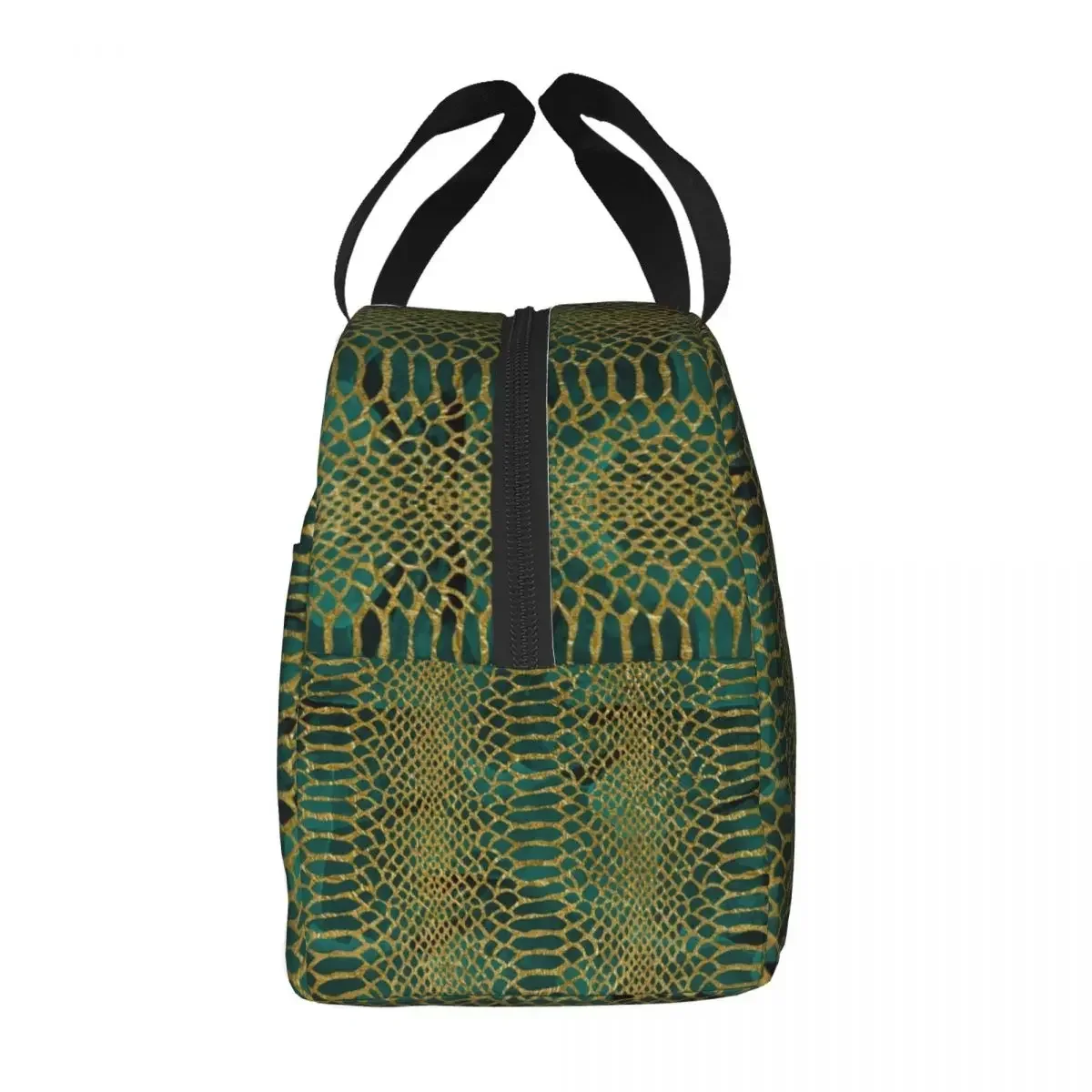 Faux Croc Print In Gold Bottle Green Insulated Lunch Bag for Women Crocodile Skin Cooler Thermal Bento Box Office Picnic Travel