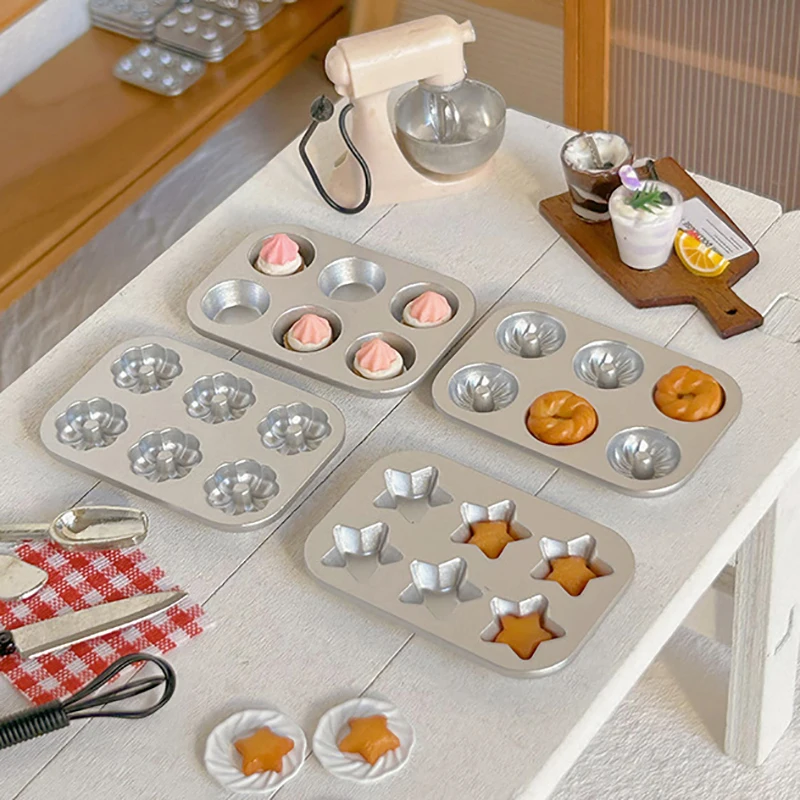 1Pcs Miniatur Puppenhaus Mini Gebäck Keks Cookie Kuchen Brot Silber Form DIY Lebensmittel Spielen Silikon Form Zubehör