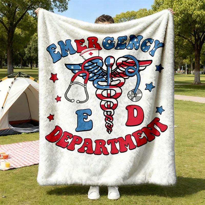 American Emergency Department T, Flannel Blanket, 4th of July Nurse Flannel Throw, American Nurse Cozy Blanket