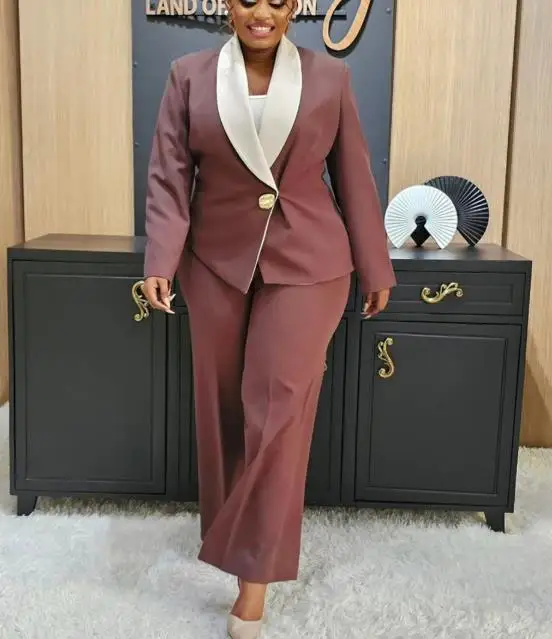 2025 우아한 출퇴근용 대비색상 큰 라펠 캐주얼 수트 여성용 투피스 세트