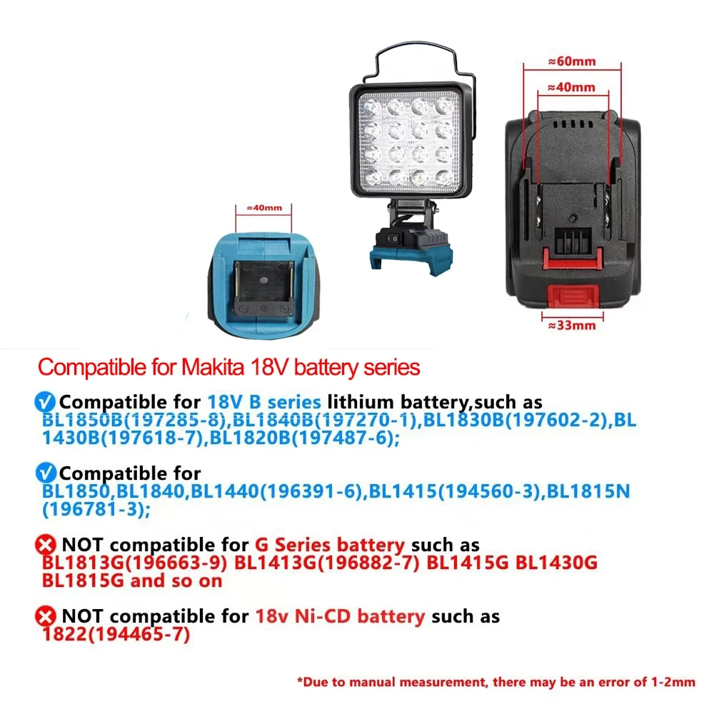 Led 4In Portable Spotlights Outdoor Work Fishing Handheld Emergency Tool Camping Light Fit Makita/Dewalt/Milwaukee 18V Battery