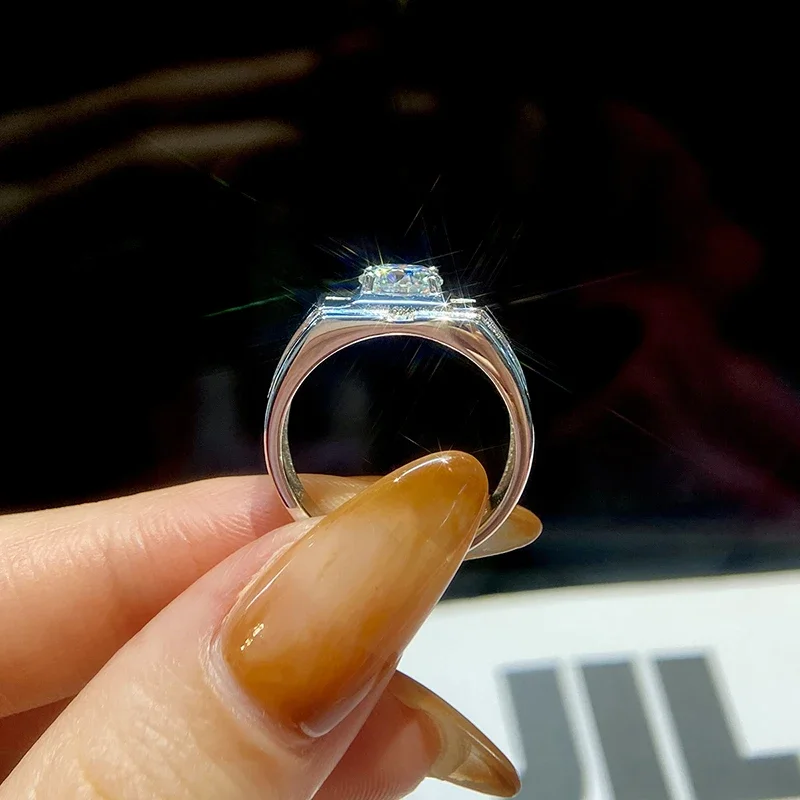 GRA 1CT موضة معتمد مويسانيتي الماس خواتم الخطبة للرجال ريال 925 فضة هدية للذكرى السنوية مجوهرات #3