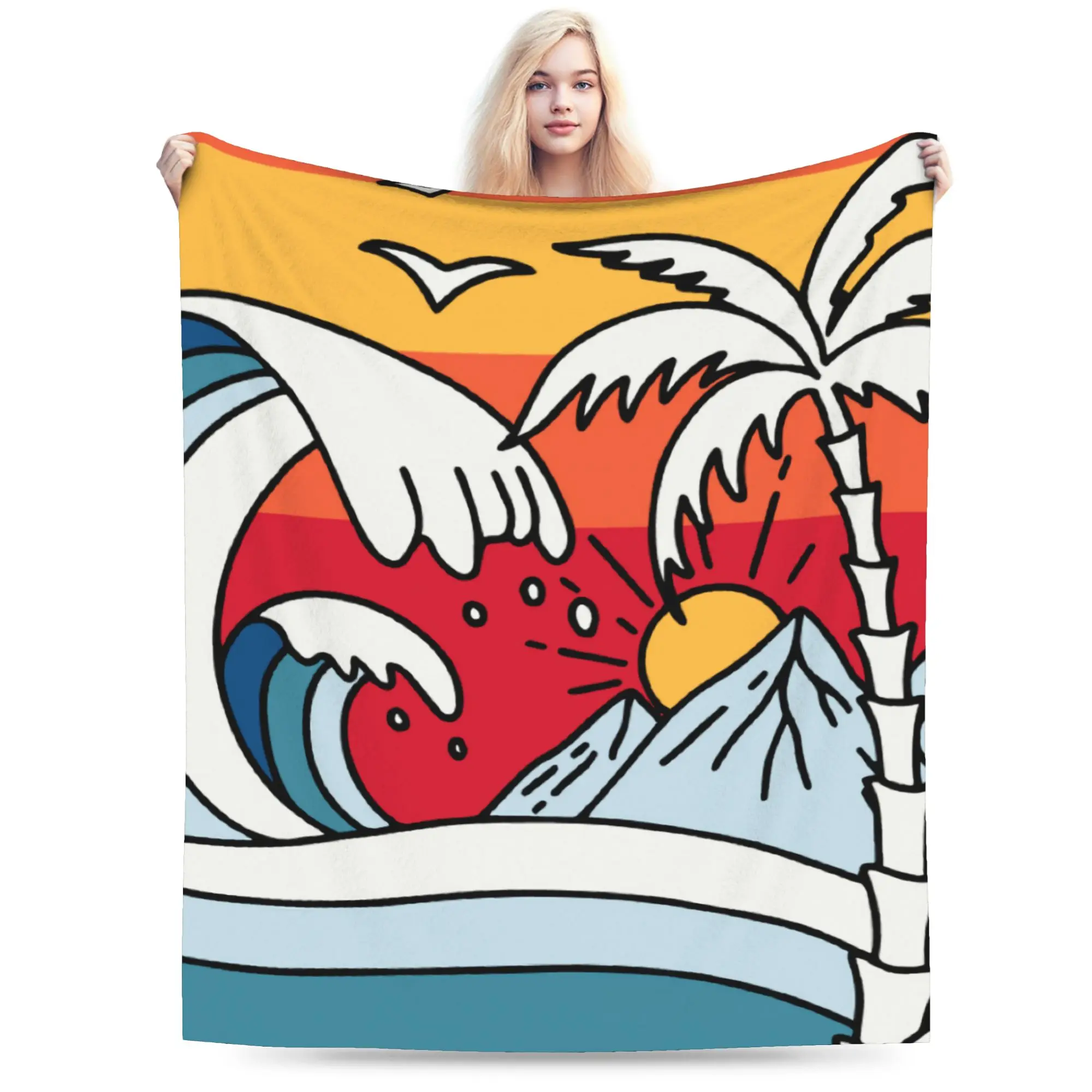 Custom California Beach Surfing Blankets Warm Flannel Summer Surfer Throw Blanket for Bedding Couch Quilt