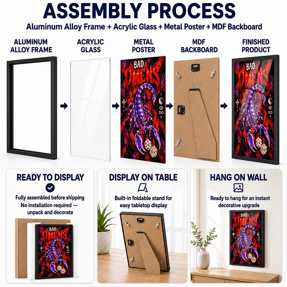 Bad Omens Scorpion Metal Poster With Aluminum Alloy Frame Customized Stained Glass Inspired Wall Art For Music Room And Bedroom