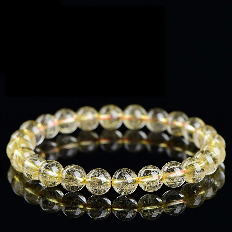 

7A Natural Gold Rutilated Quartz Bracelet Jewelry For Gift Reiki Healing Crystal Round Beads Strands