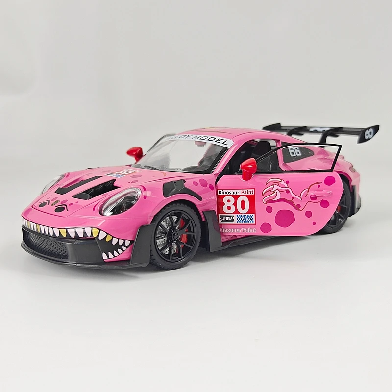 1:24 simulation Porsche 911 GT3 RS alloy car model, doors and engine hood, trunk can be opened has sound and lighting functions