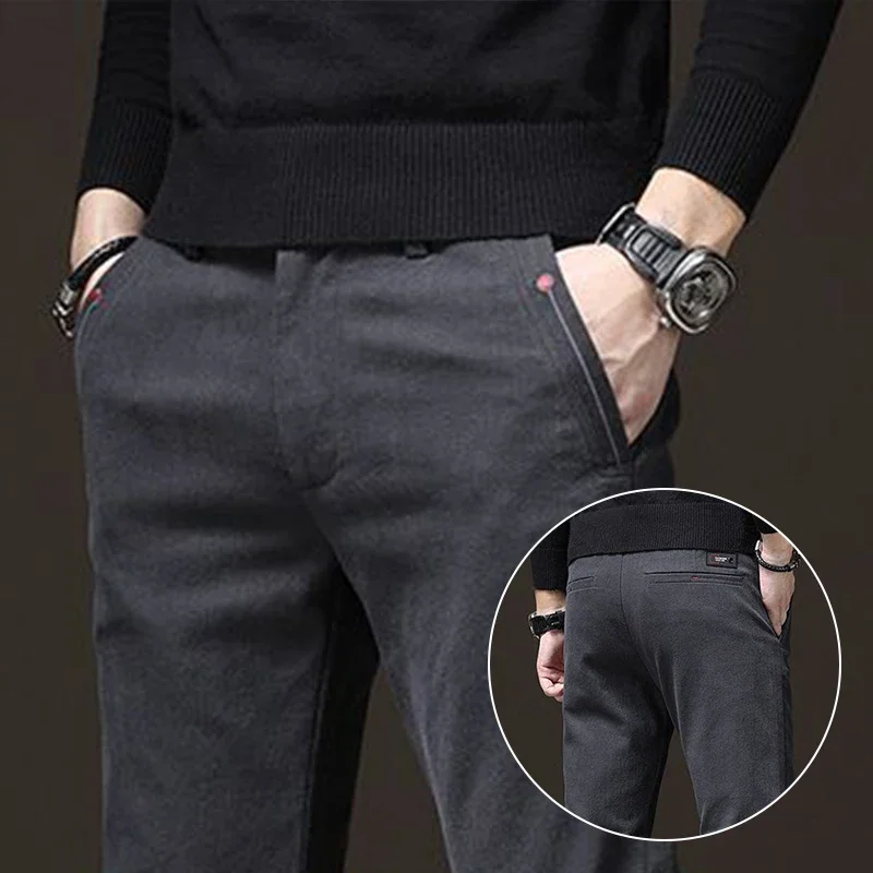 

Men Fake Denim Casual Suit Pants Male Loose Straight Blazer Pants Business Army Green Dark Grey Sports Versatile Trousers