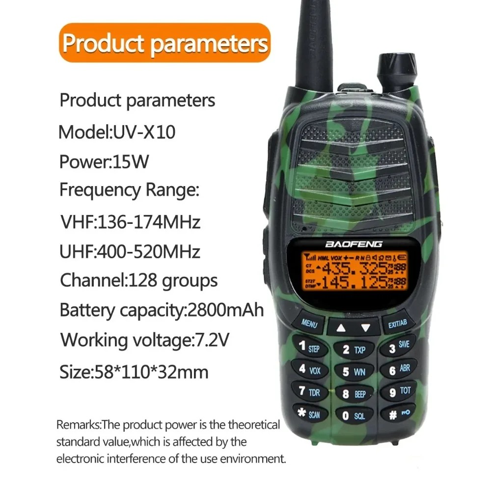

Baofeng UV-X10 10W Walkie Talkie Tri-power Dual Band VHF UHF Long Range USB Charging High Power For UV-5R K5 Ham Two Way Radio