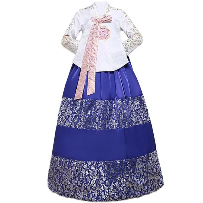 Roupas tradicionais coreanas multicoloridas para mulheres, fantasia nacional de quadra, hanbok, lantejoulas, vestido de dança de palco, roupa de festa de ano novo
