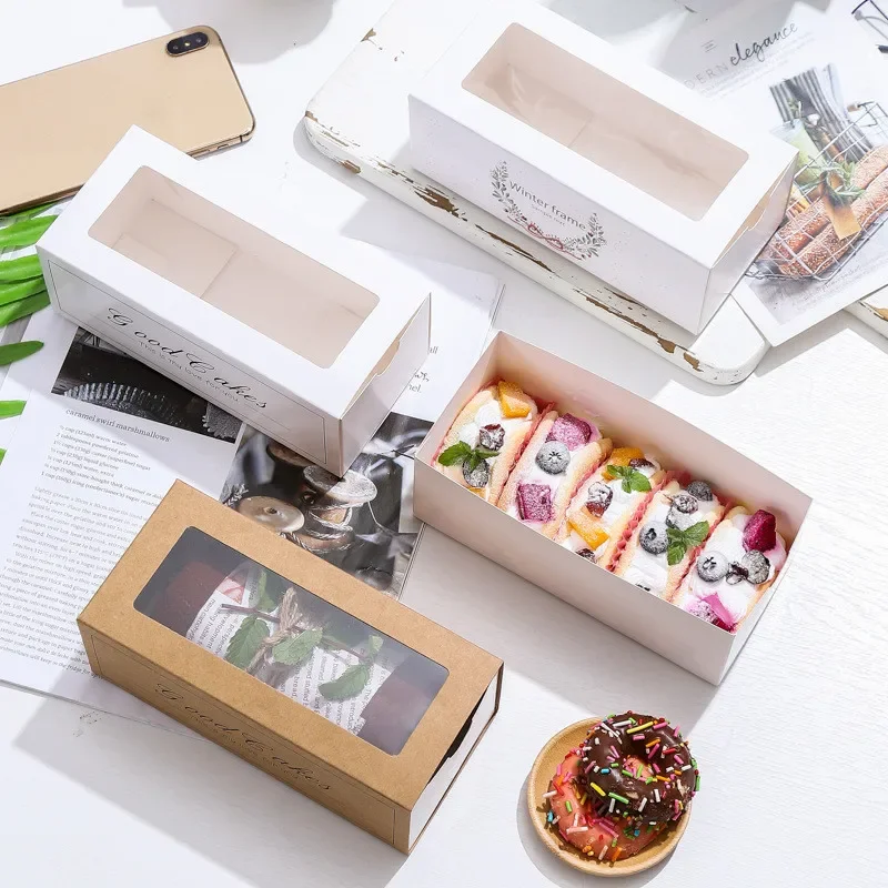 50pcs/Lot Cake Dessert Packing Box With Clear Window Kraft Paper Cardboard Cupcake Packaging Boxes For Bakery Handmade Gift