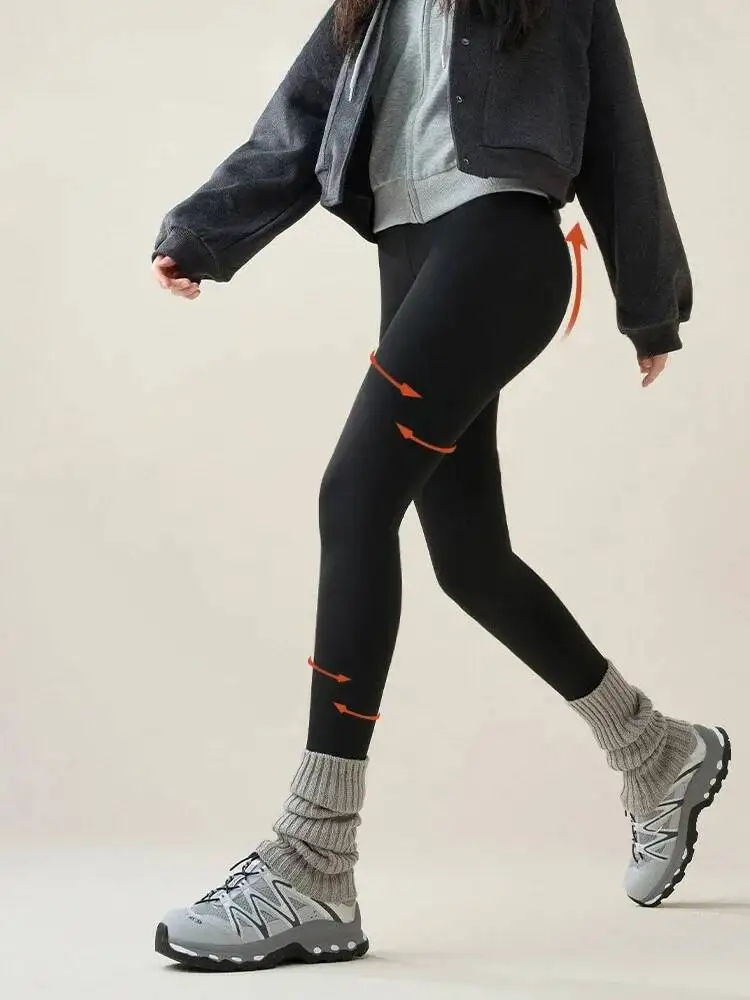 جديد الخريف الشتاء أرنب Sharkskin المرأة عادية الأساسية رشاقته الدافئة طماق البني صوف مبطن الجوارب