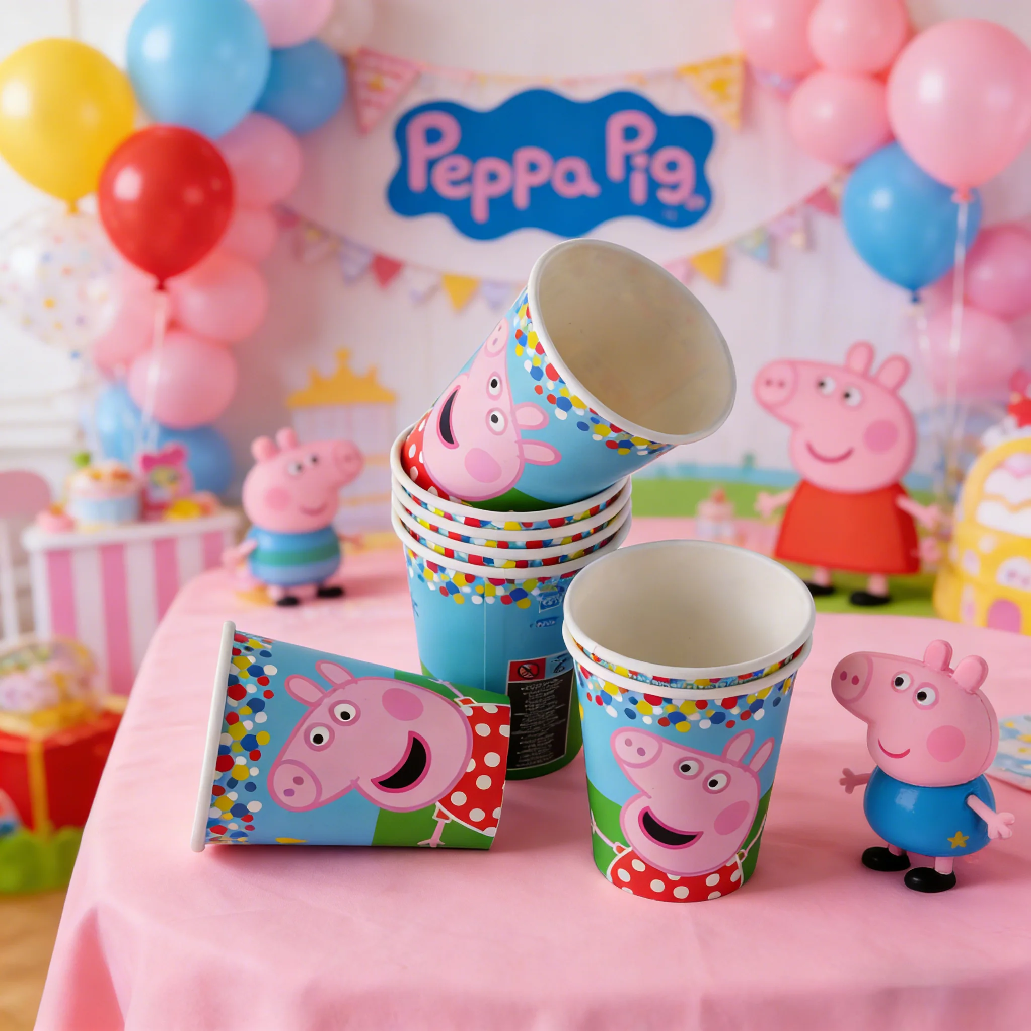 Vasos de Papel de Peppa Pig, 8 Piezas, Vasos Desechables para Beber, Artículos de Fiesta de Dibujos Animados, Decoración para Fiestas de Cumpleaños, Picnic, Celebraciones Familiares