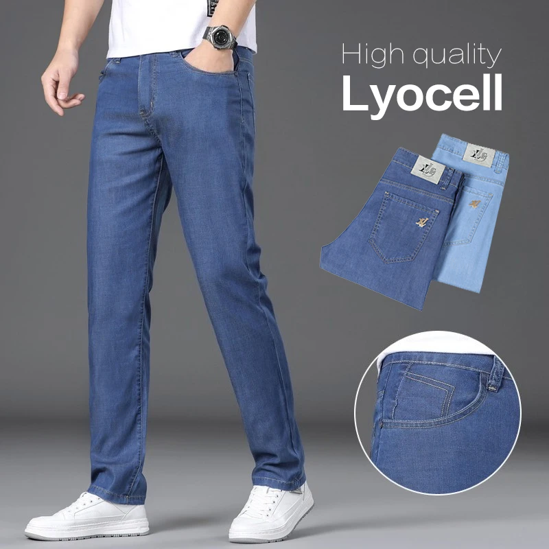

Brand Clothing Summer Soft Cozy Lyocell Fabric Men's Jeans Straight Leg Thin Breathable Fashion Casual Trouser Male Plus Size 40