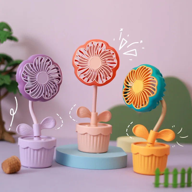 2024 New Mobile Phone Holder Small Fan Handheld USB Charging Mini Flower Pot Portable Office Student Electric Fan Dropship