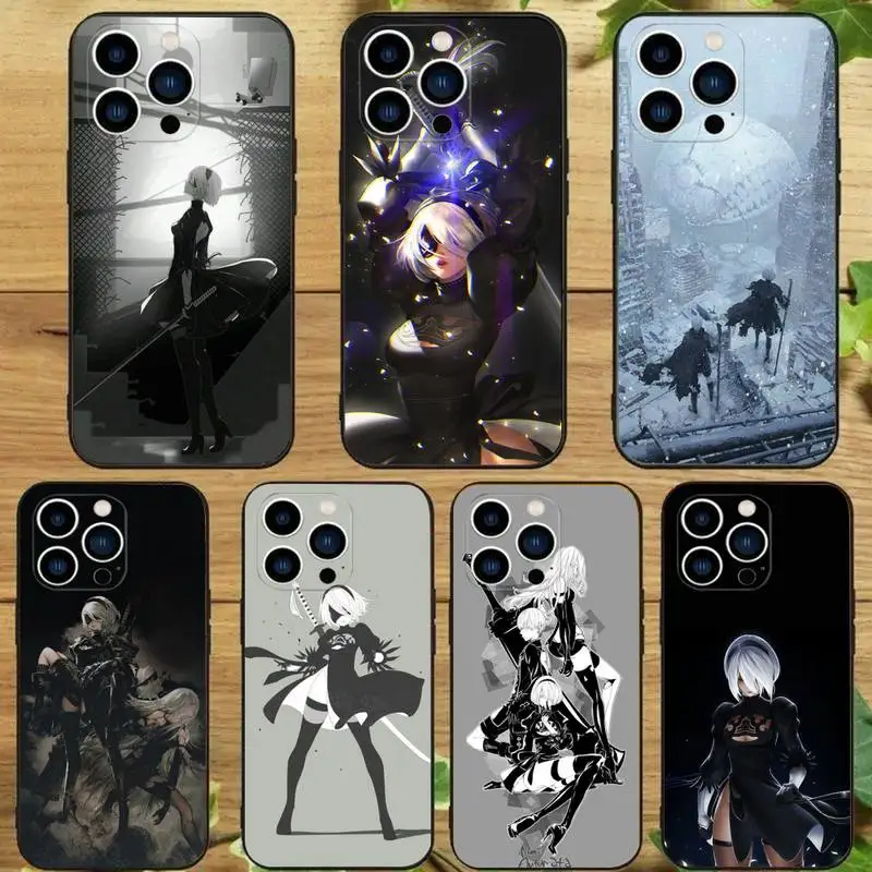 N-NieR A-Automata 2B Phone Case For iPhone 15 14 13 12 11 Pro Max Xs Xr X 7 8 Plus 12 13 Mini Silicone Black Cover