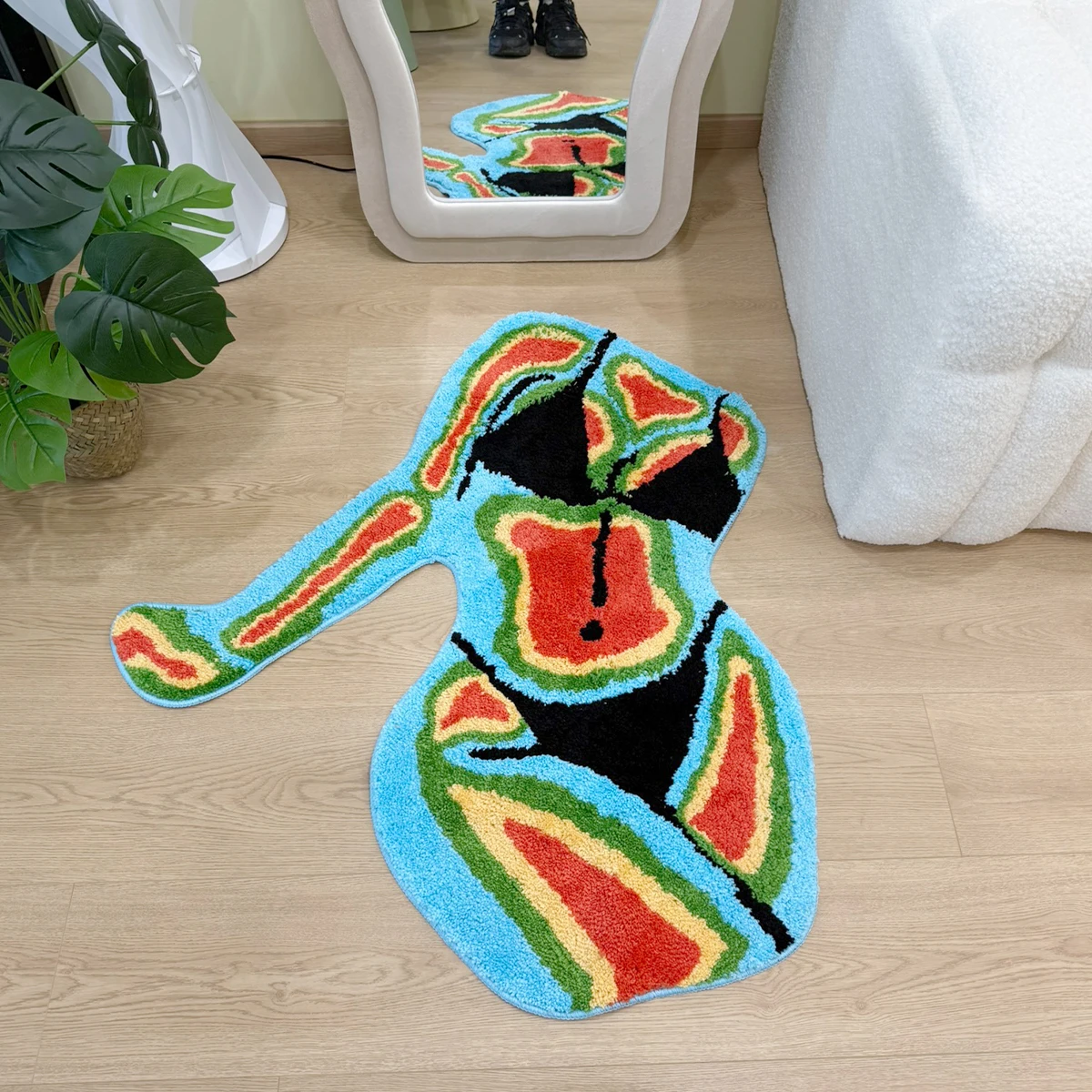 

Thermal Imaging Effect Irregular Tufted Flocking Rug, Artistic Home Decor Soft Non-Slip Floor Mat for Living Room Bedroom