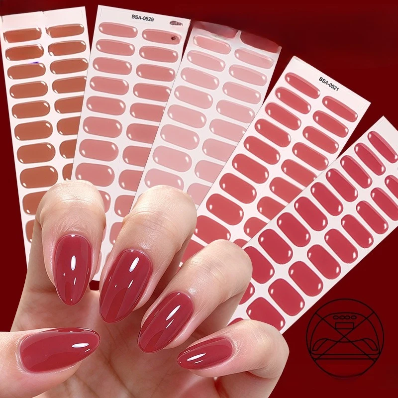 22Tips UV-Free Gel Nail Wraps Simple Solid Color Adhesive Full Cover Stickers for Nails  Press On Nails DIY Manicure