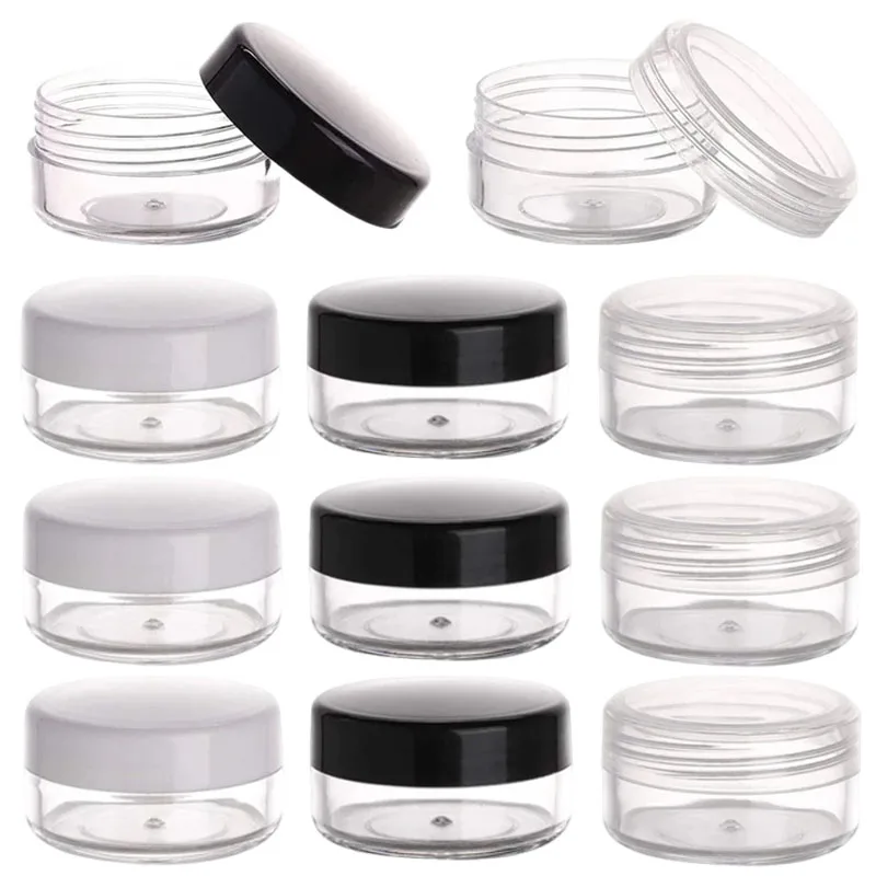 

100Pcs Mini Cream Jars 2/3/5/10/15/20ml Portable Plastic Jar with Screw Lid Empty Cosmetic Lip Balm Containers Refillable Bottle