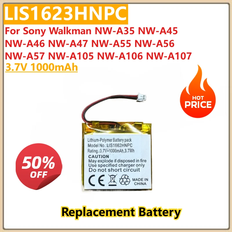 

3.7V 1000mAh Replacement Battery LIS1623HNPC For Sony Walkman NW-A35 NW-A45 NW-A46 NW-A47NW-A107 NW-A55/A56/A57/A105/A106 MP4