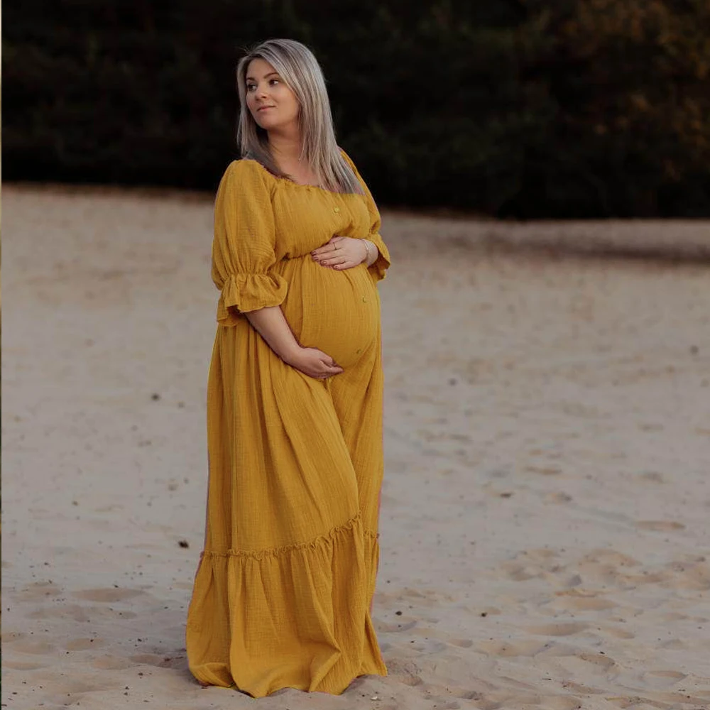 Clothes For Photo Shoot Pregnant Women Soft Skin Friendly Linen Cotton Pregnant Woman Bohemian Style Dresses for Baby Showers