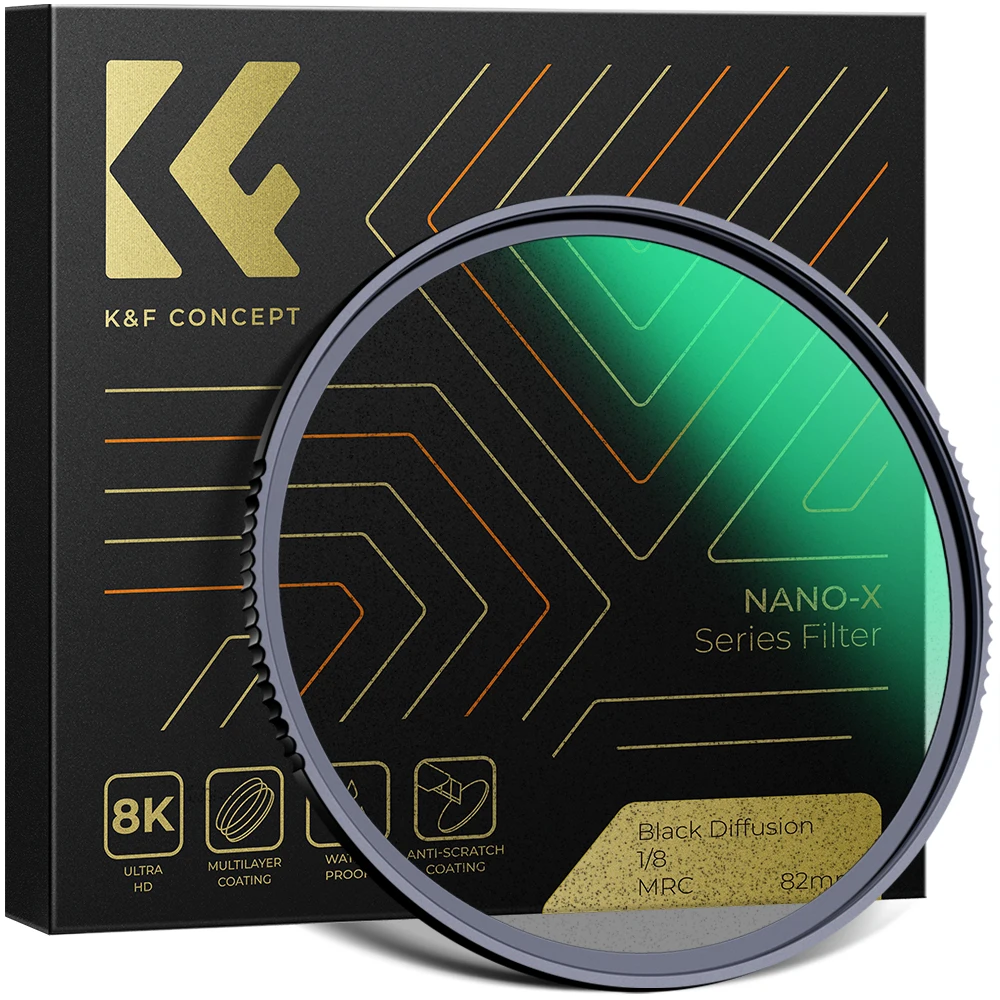 K&F Concept Black Diffusion 1/8 Filter Waterproof with 28 Multi-layer Coatings Create Cinematic Dream Effect for Image and Video