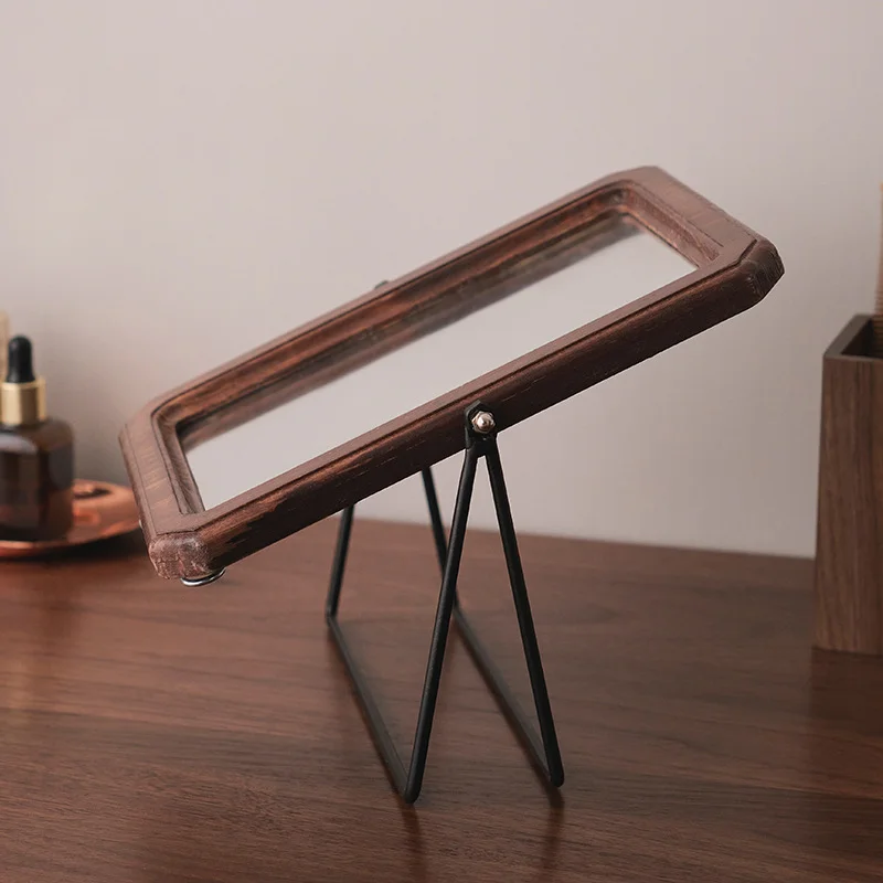 Minimalist Desktop Vanity Mirror - Reversible Wooden Makeup Mirror with Flip Design, Retro Style for Bedroom & Dressing Table