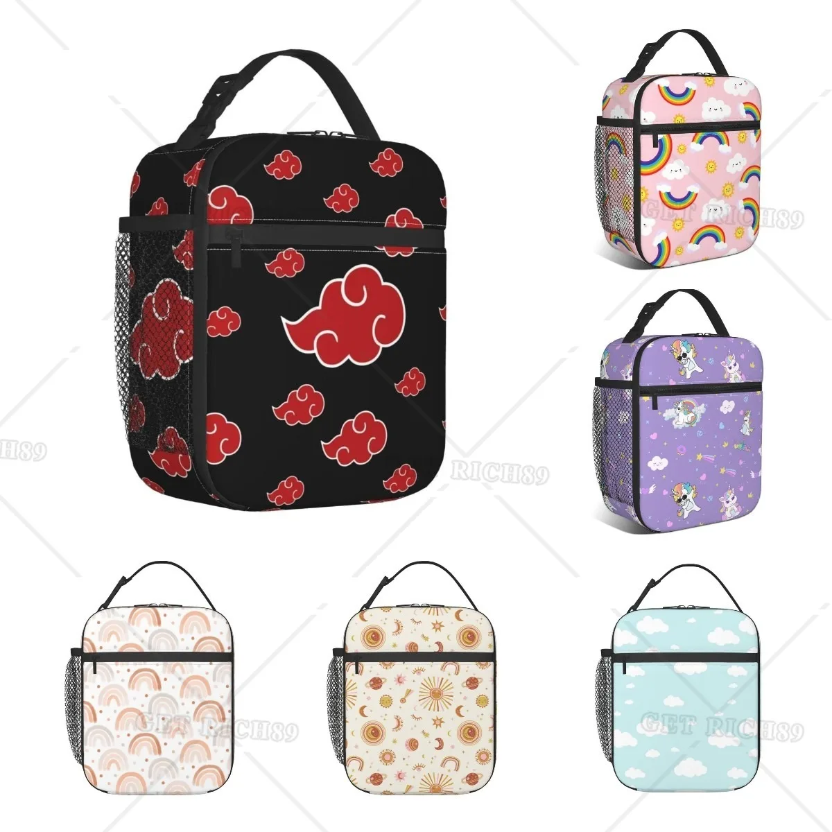 Sun Sky Moon Rainbow Printed Insulated Lunch Bag Girls Boys Reusable Portable Lunch Tote Bags for Travel Picnic Work School