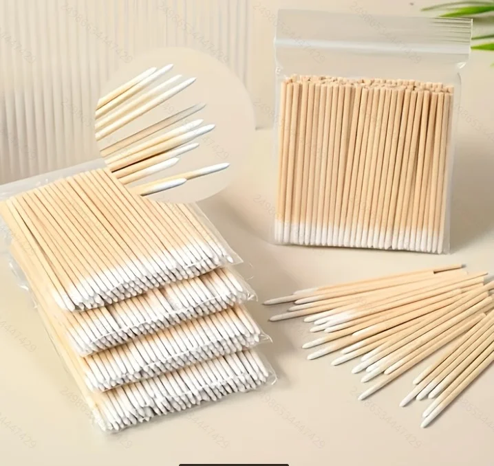 100/300/500pcs Stick Cotton Swab Wooden Disposable Nail Groove Gap Scrubber Glue Fine Tip Stick Manicure Cotton Stick Cleaning *