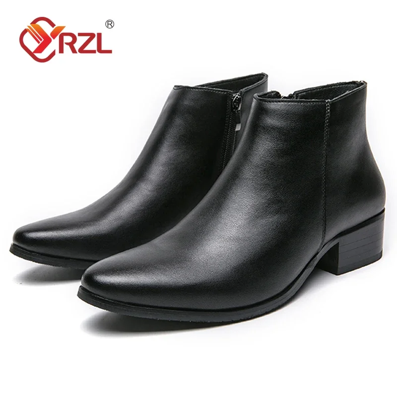 

YRZL Mens PU Leather Boots Classic British Style Casual Business Shoes High Quality Ankle Boots for Men Plus Size 46 Men Boots