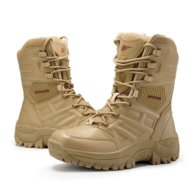 High Quality Men's Brand High-Top Leather Boots Breathable Desert Combat Men's Boots Outdoor Shoes Non-slip Hiking Ankle Boots