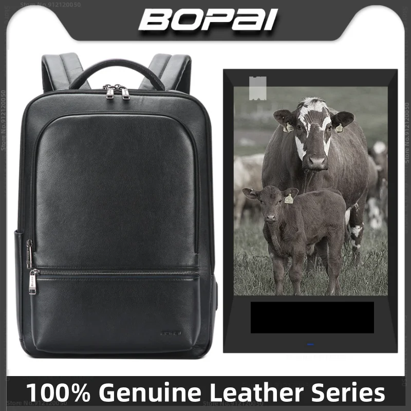 

(Super Promotions) BOPAI Genuine Leather Backpack Men's Business Leather Backpack Luxury Natural Cowhide Backpack