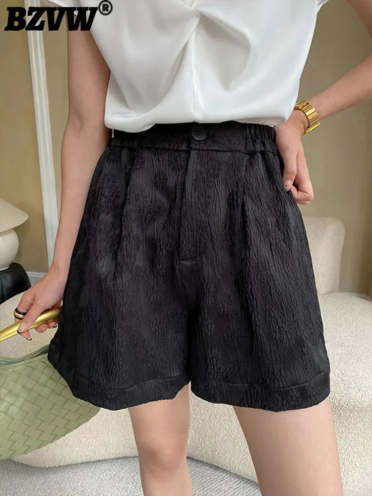 

BZVW Chinese Style Jacquard Shorts For Women Solid Color Advanced Sense Casual Trousers Fashion 2024 Summer New Clothing 25A569