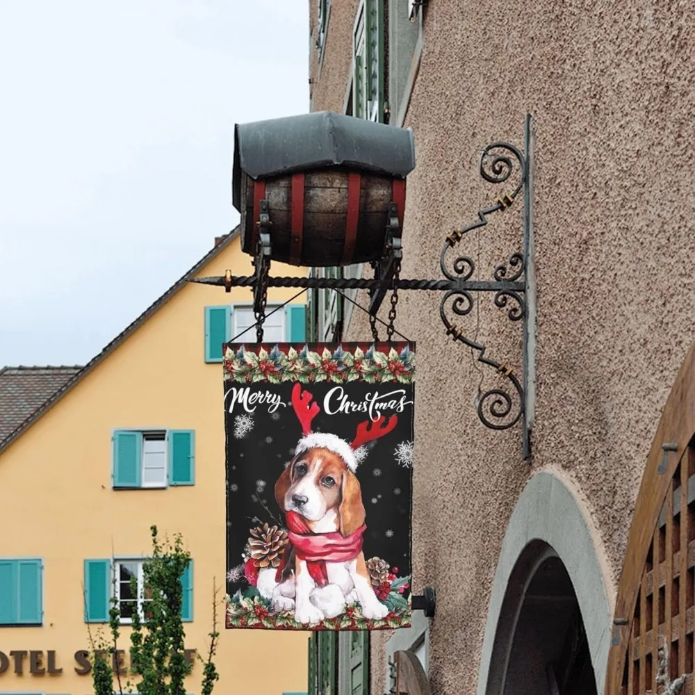 Christmas Beagle Dog Garden Flag Welcome Party Outdoor Outside Decorations Picks Home House Garden Yard Decor 12x18 Inch