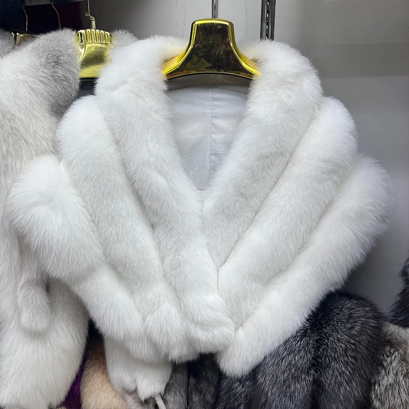 Nuovo vero cappotto con scialle in pelliccia di volpe donna autunno inverno scialle giacca di pelliccia genuina mantello sciarpa collo di pelliccia di volpe naturale mantello di lusso