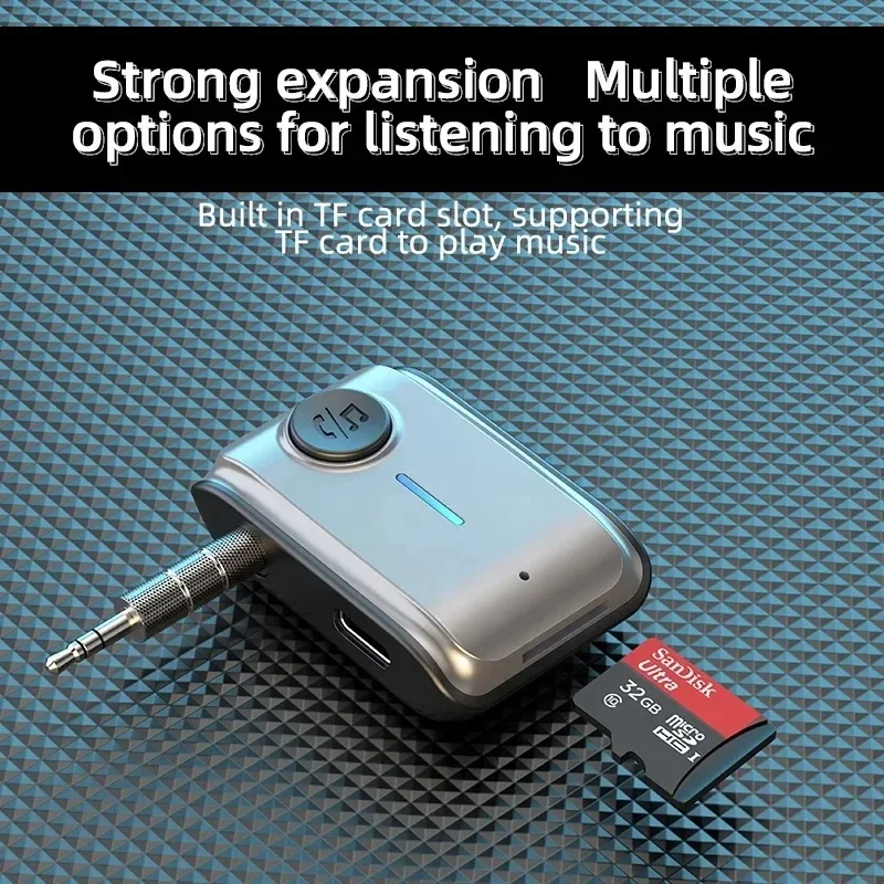 Bluetooth 5.3 Audioempfänger AUX 3,5 mm Klinke Stereo Wireless Audio Receiver mit Mikrofon für Verstärker Lautsprecher Rauschunterdrückung