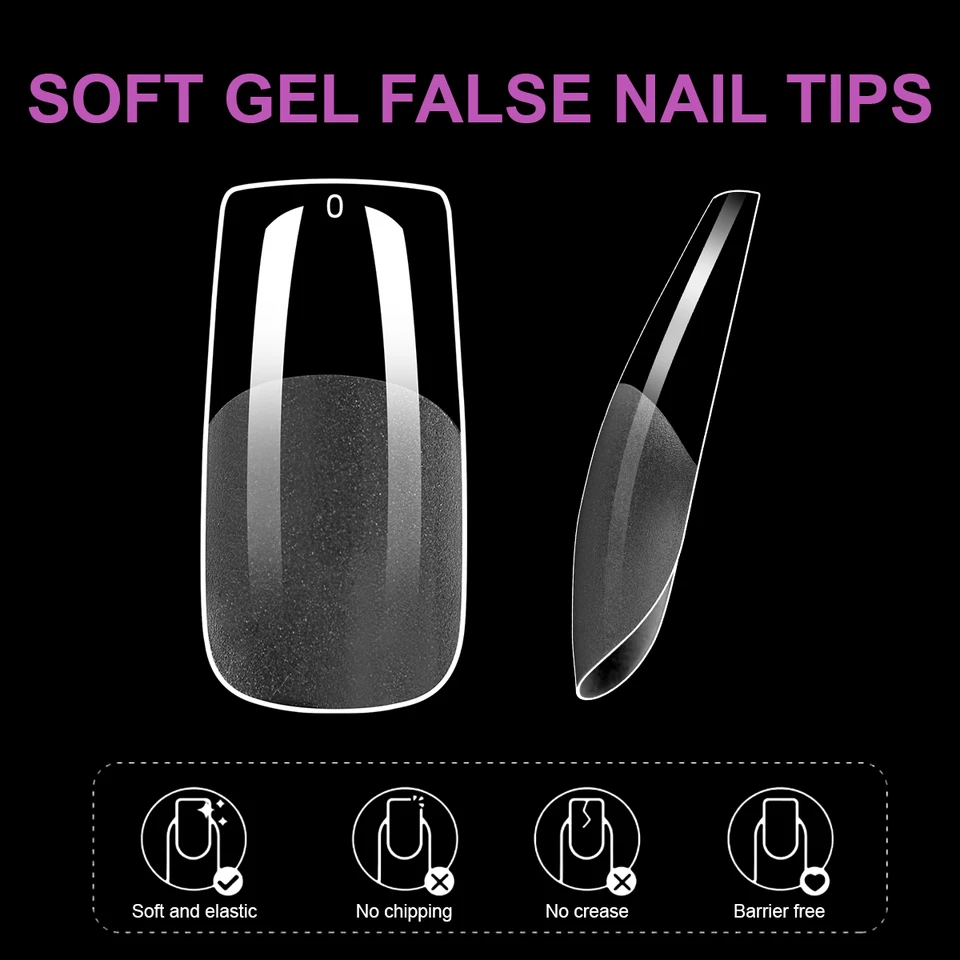 550 piezas de puntas de uñas suaves de gel, cubierta completa, puntas postizas para extensiones acrílicas, almendra corta, transparentes, uñas artificiales 6