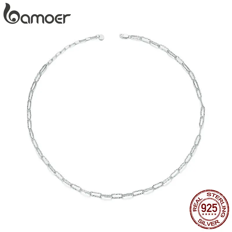 

BAMOER, Стерлинговое Серебро 925 пробы, панк стиль, Штабелируемая Базовая цепочка, звено, квадратная пряжка, ожерелье для женщин, вечерние, ювелирные изделия