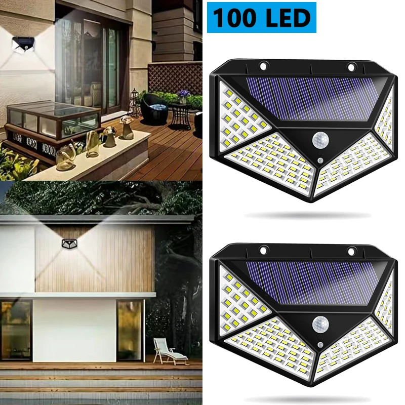 

100 LED Solar Wall Light Outdoor Waterproof Spotlight PIR Motion Sensor Powered Sunlight for Stairs Garden Outdoor Wall Lighting