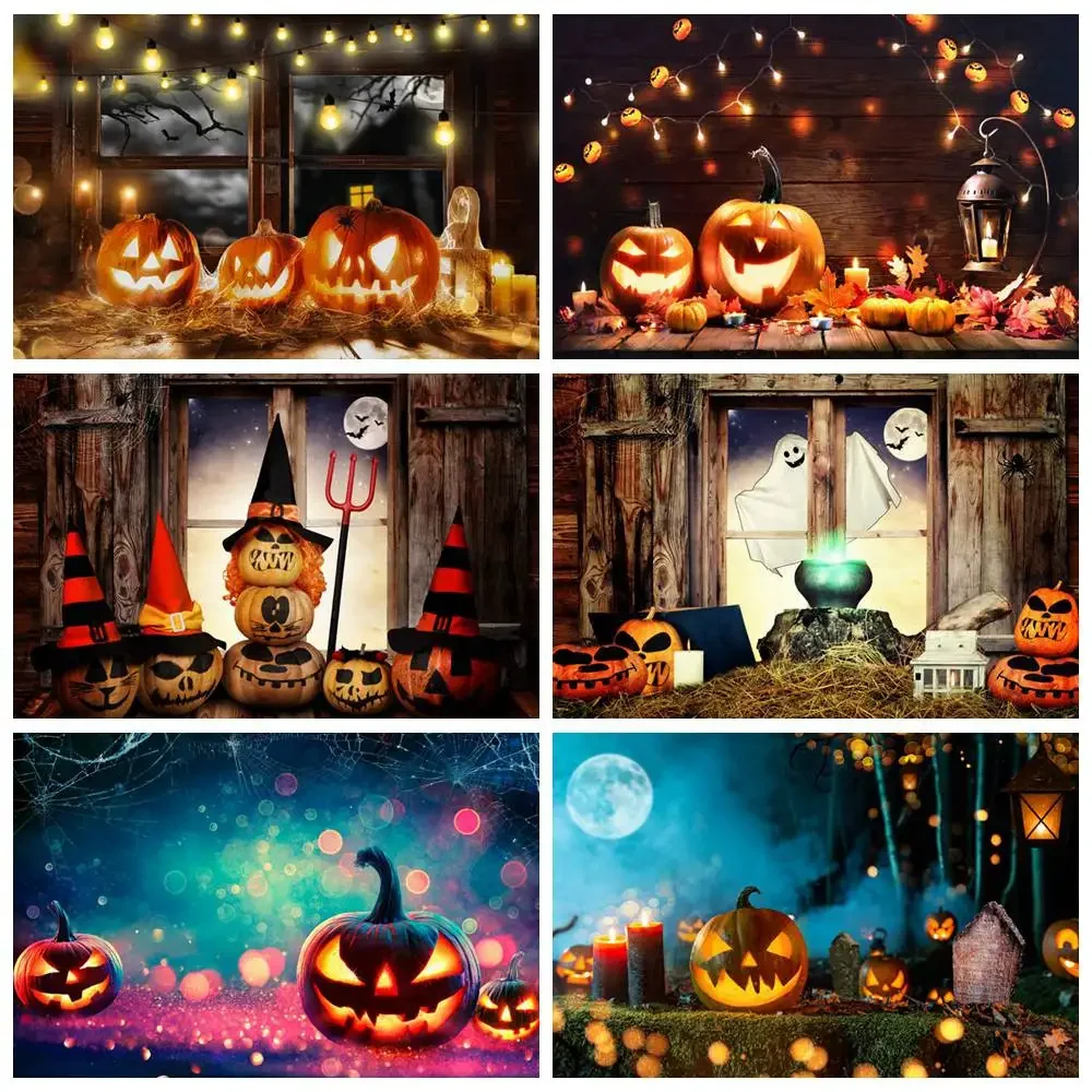 

Halloween Photography Backdrop Children Party Photocall Pumpkins Lantern Ghost Photobooth Backgrounds Photo Studio Props