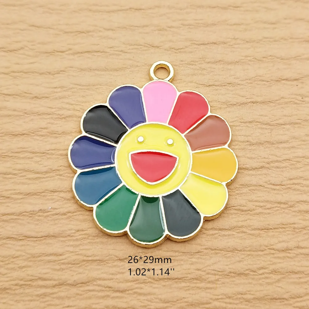 10pcs Smile Sunflower Jewelry Charms Diy Making Earring Keychain Bracelet Necklace Pendant Accessories Alloy Metal Gold Plated