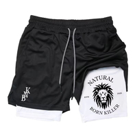 American Trendy Brand Lion Print 2-in-1 Men's Running Shorts Sports Quick-drying Gym Exercise Fitness Shorts Summer Casual