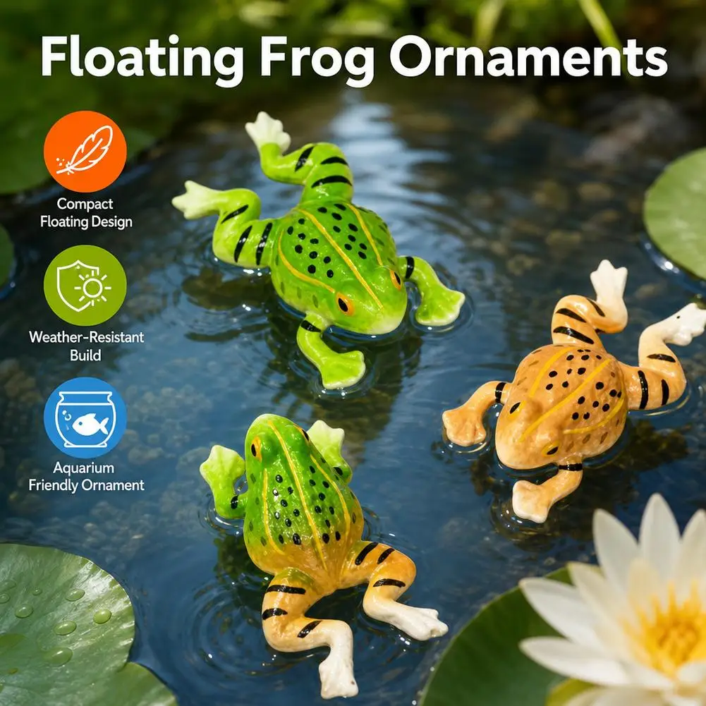 3PCS Realistic Resin Floating Frogs Pond Pool Decorative Animal Sculpture, Garden Patio Lawn Outdoor Backyard Decor