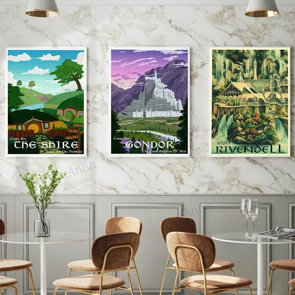 ملصقات ومطبوعات لوتر بمناظر طبيعية على الأرض الوسطى ، لوحات جدارية من قماش التلكين ، صور جدارية ، هدية للسفر ، غرفة المعيشة ، ديكور المنزل #4