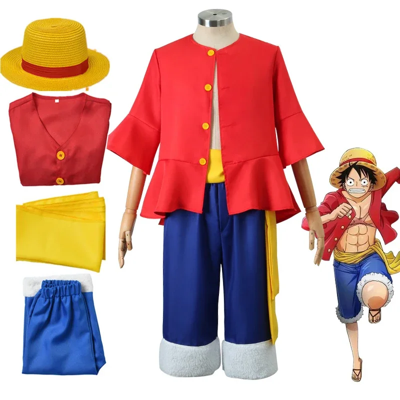2025 New Anime One Piece Cosplay Costume Country Monkey D. Luffy boys/Men Kimono Halloween Party Coat Pants Hat Cartoon Un ly98