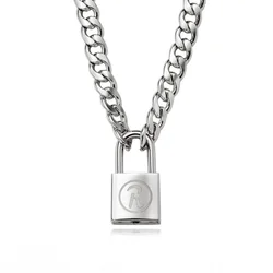 Fashion R lock punk lock Korean version necklace Men's ins Women's fashion disco simple temperament Nanjing lock necklace