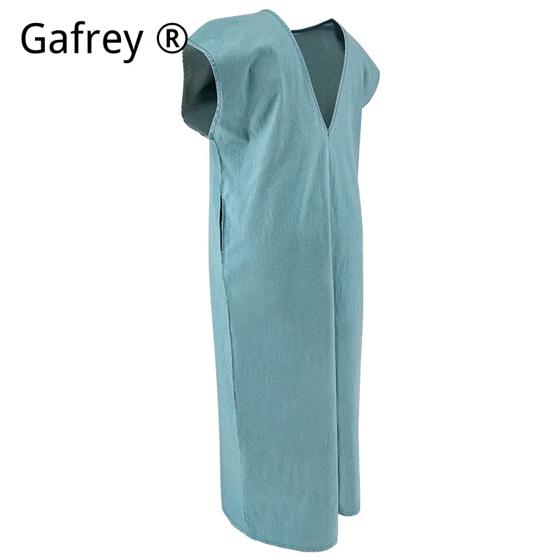 XXXXL Plus Size Women Denim Maxi Dress Sleeveless Backless Casual Slim Fit Vintage Fashion Long Jean Dress Elegant Party Outfit - view 5
