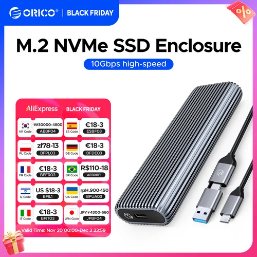 Imagen 1 del producto ORICO-carcasa SSD M2 NVMe de aluminio, carcasa de unidad de estado sólido, 10gbps, PCIe, tipo C, M.2, clave M, compatible con UASP